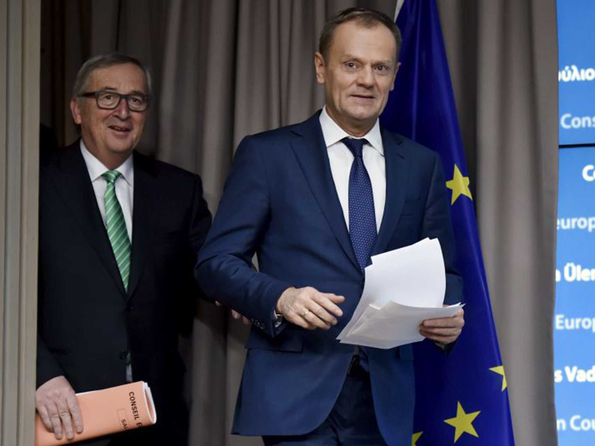 European Commission President Jean-Claude Juncker, left, and European Council President Donald Tusk