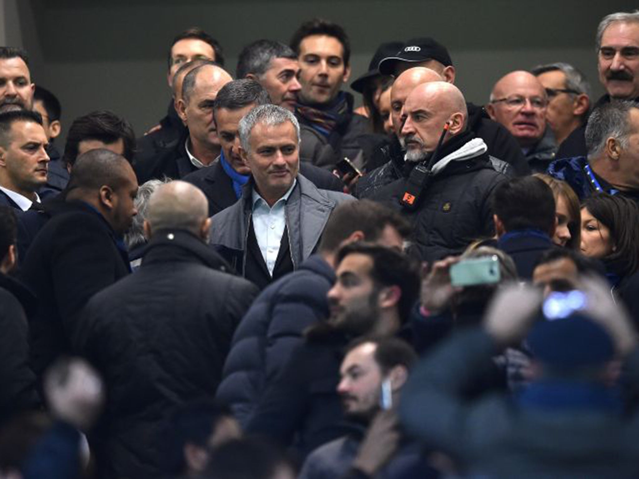 Jose Mourinho, centre, was in attendance at the match between Inter and Sampdoria in Milan