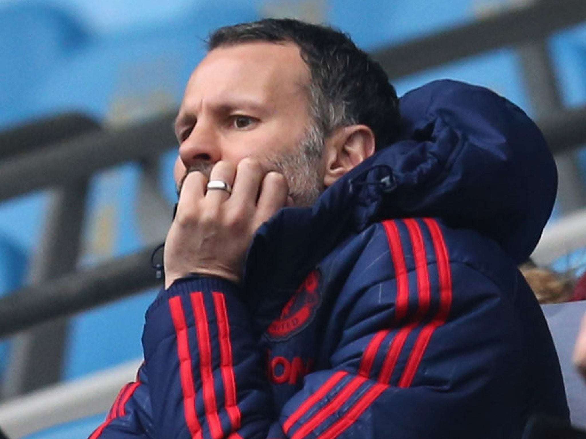 Ryan Giggs looks on from the stands