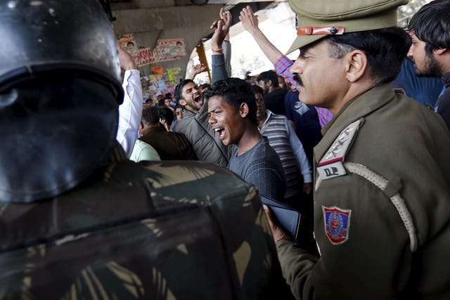 Demonstrators from the Jat community, which ranks high in India’s caste system, at a protest in New Delhi