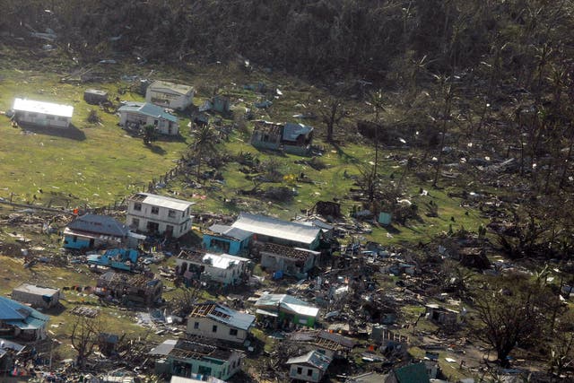 A remote Fijian village is seen flattened after Cyclone Winston hit