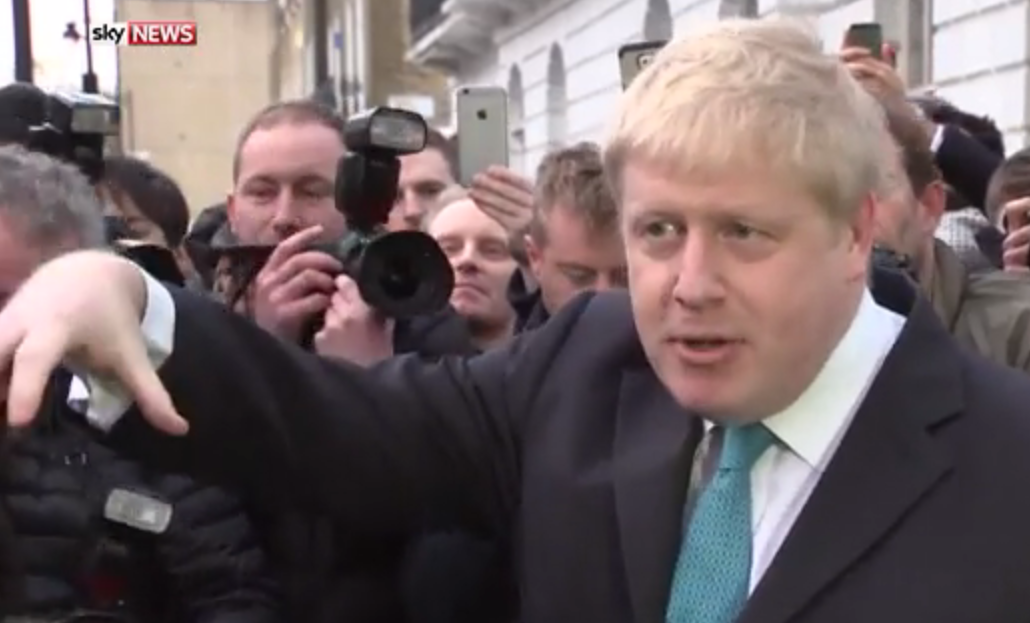 Boris Johnson yesterday, demonstrating how the European Court of Justice works (Sky News)