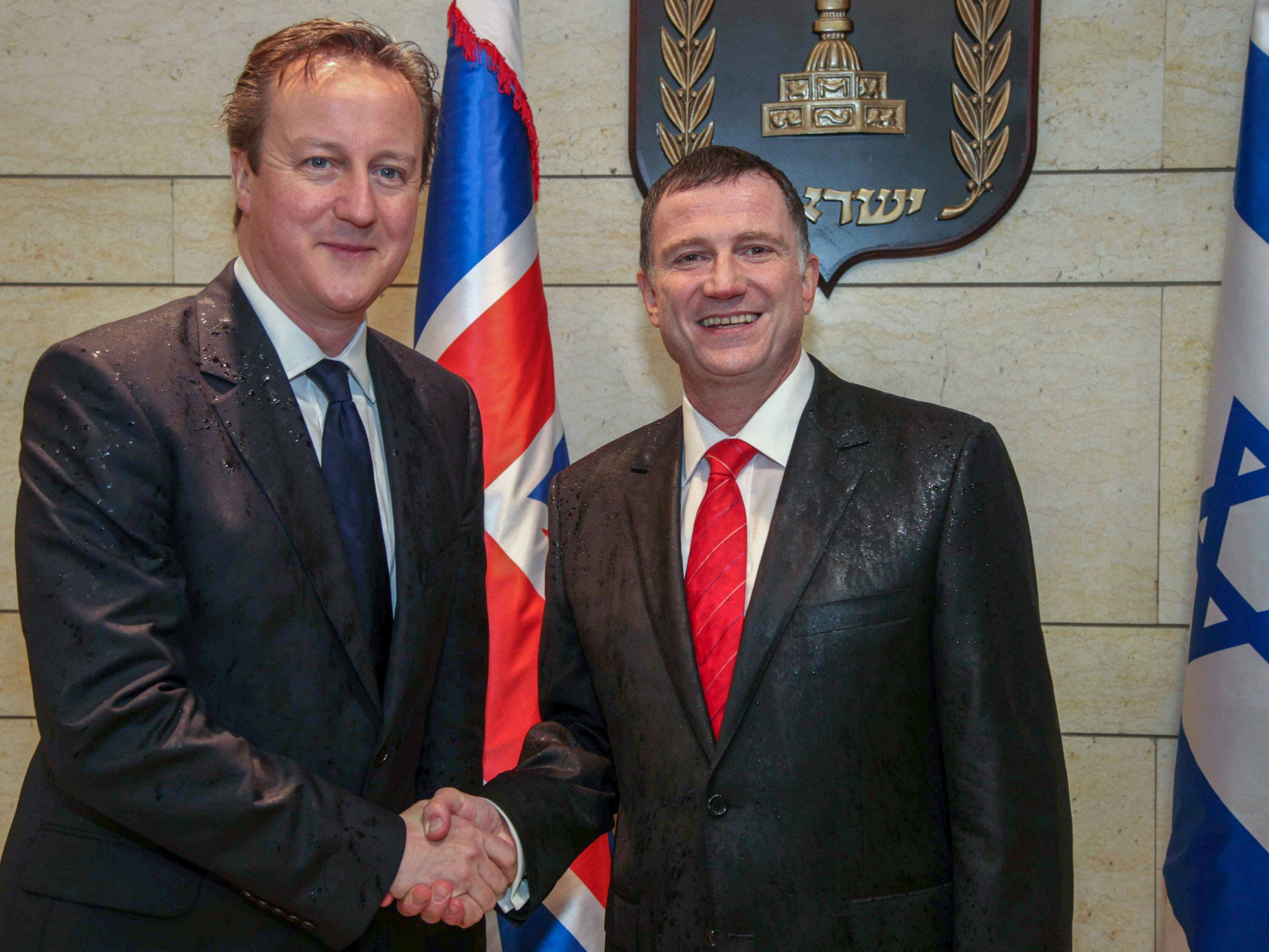 David Cameron is welcomed the speaker of the Knesset Yuli-Yoel Edelstein during his visit to Israel in March 2015