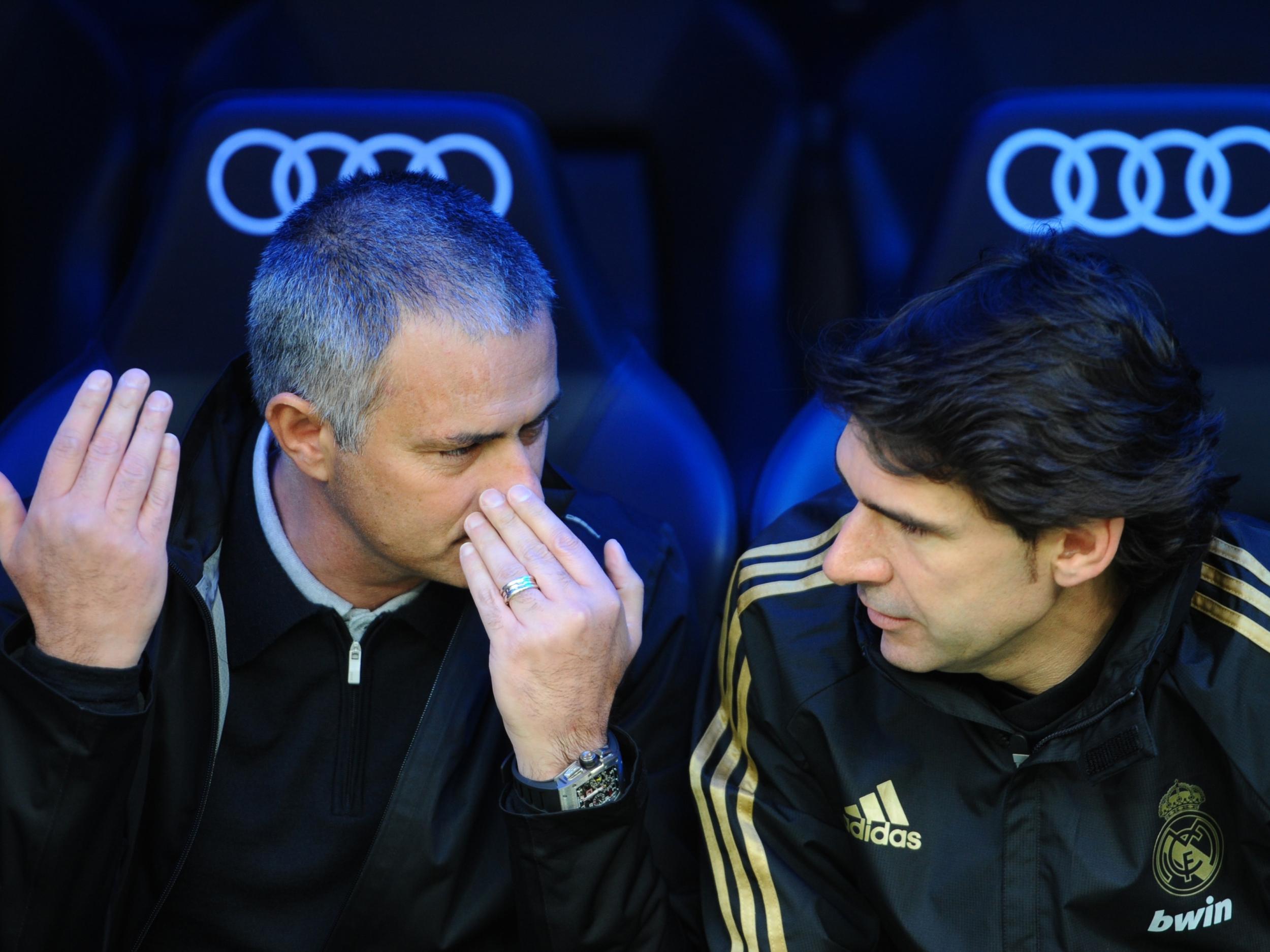 Jose Mourinho and Aitor Karanka talk during their time together at Real Madrid
