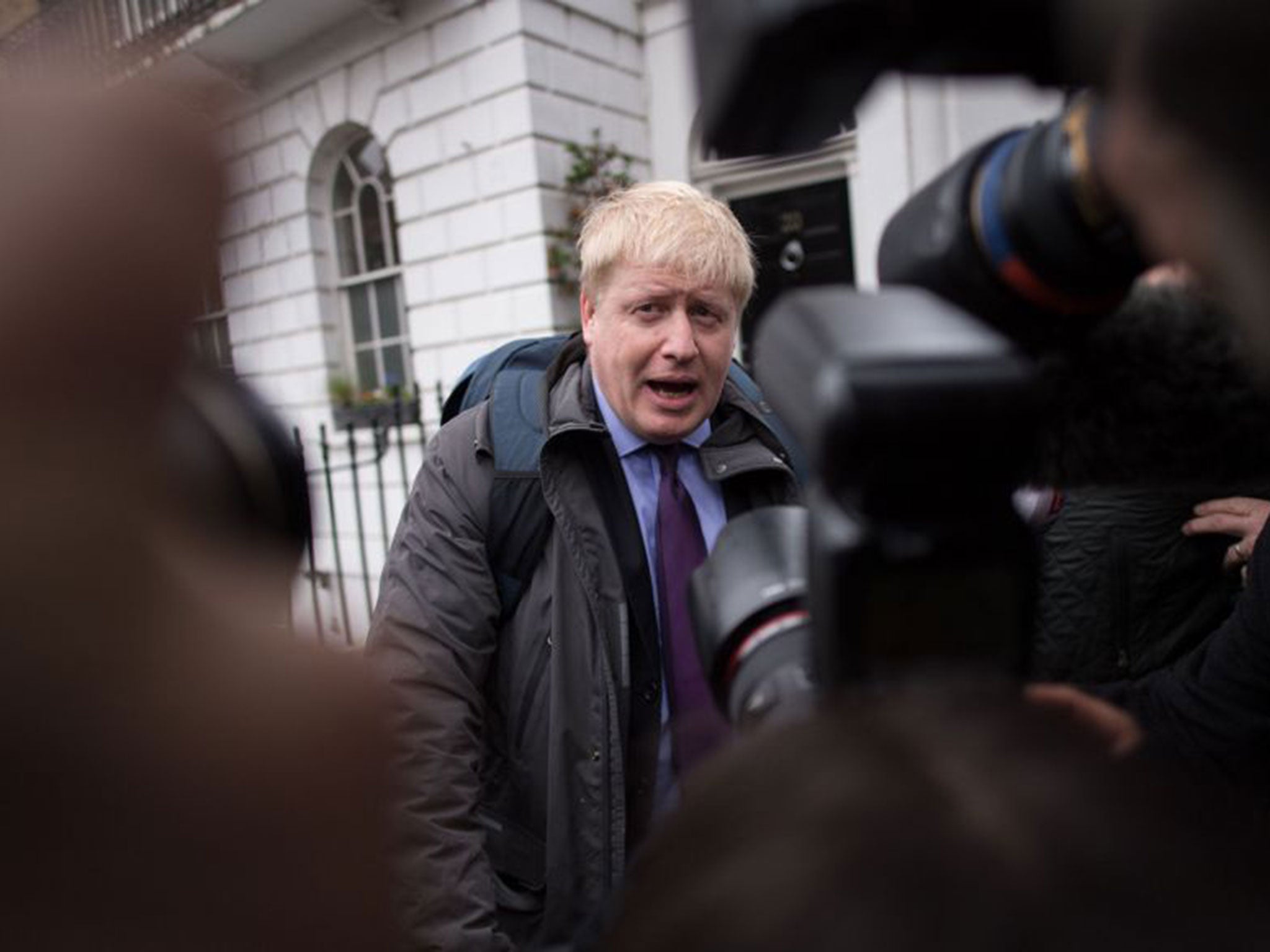 Boris Johnson leaving his home on Monday. The London Mayor heckled the Prime Minister in the Commons over Brexit