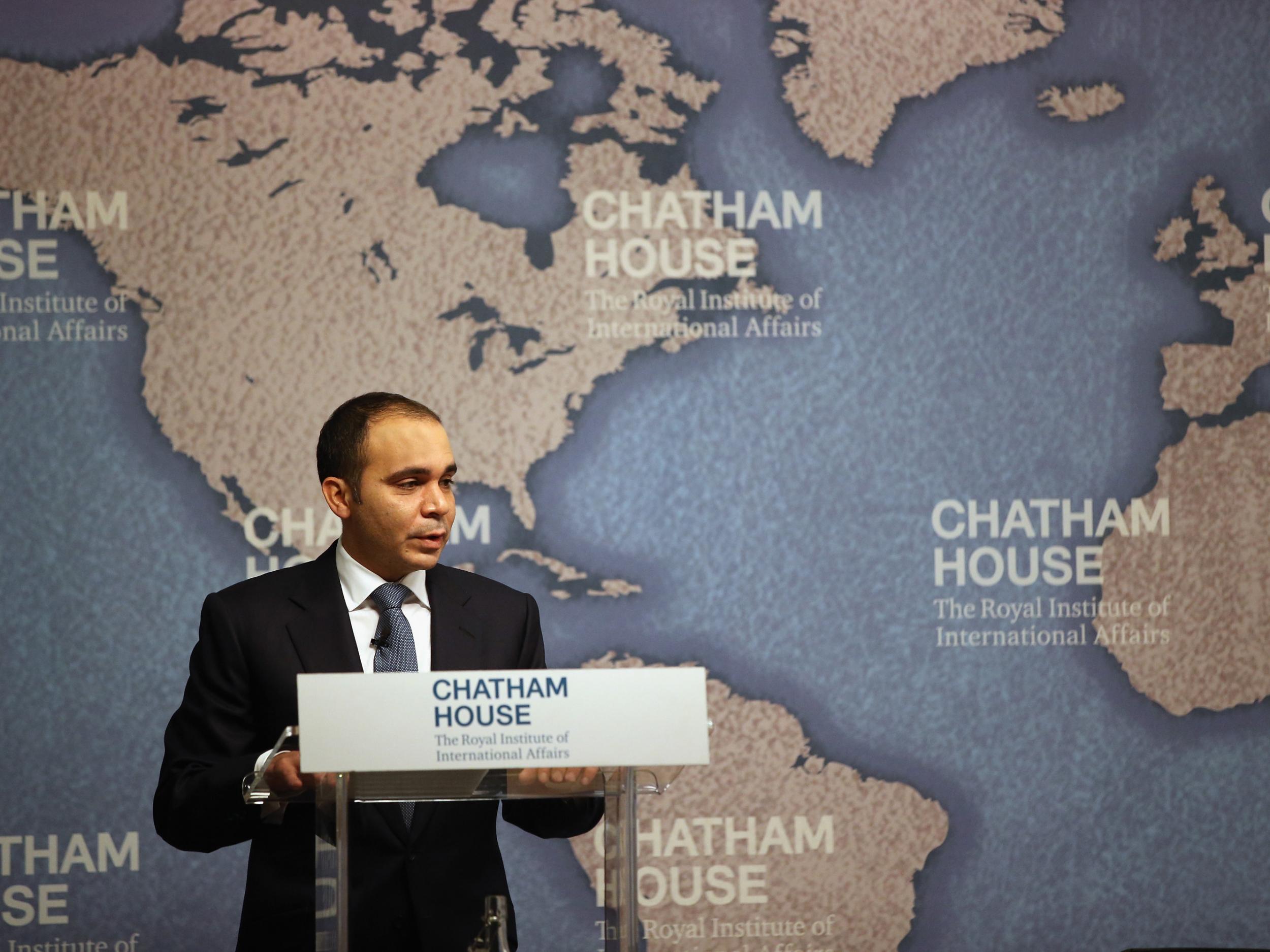 Prince Ali adresses the media at Chatham House in London