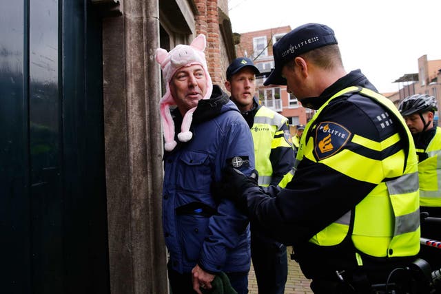 Edwin Wagensveld of the Dutch branch of the anti-Islam group Pegida is arrested by police during a demonstration in Ede