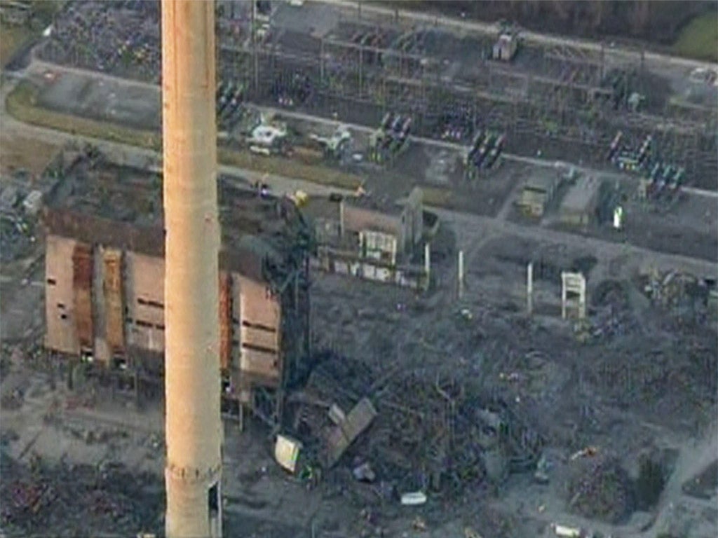 A still taken from ITV News footage showing the scene at the Didcot power station following the explosion