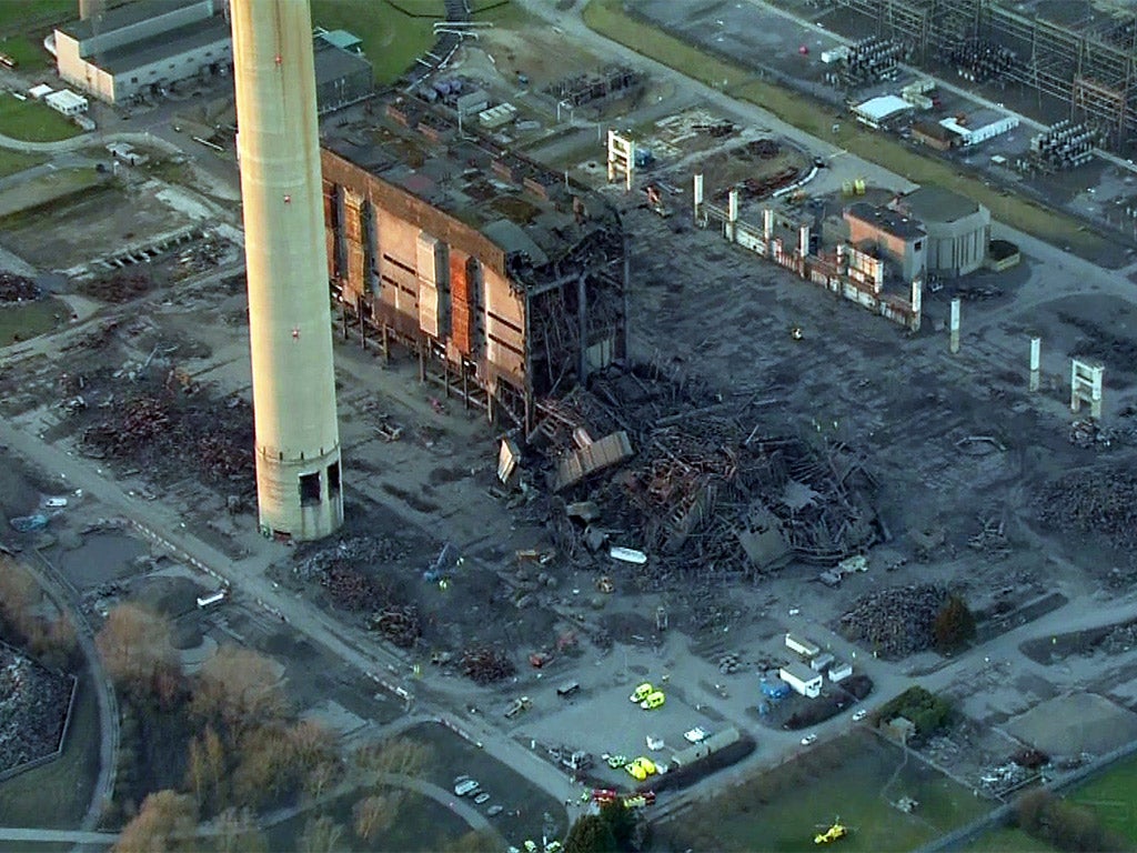 A still taken from ITV News footage showing the scene at Didcot power station following the explosion