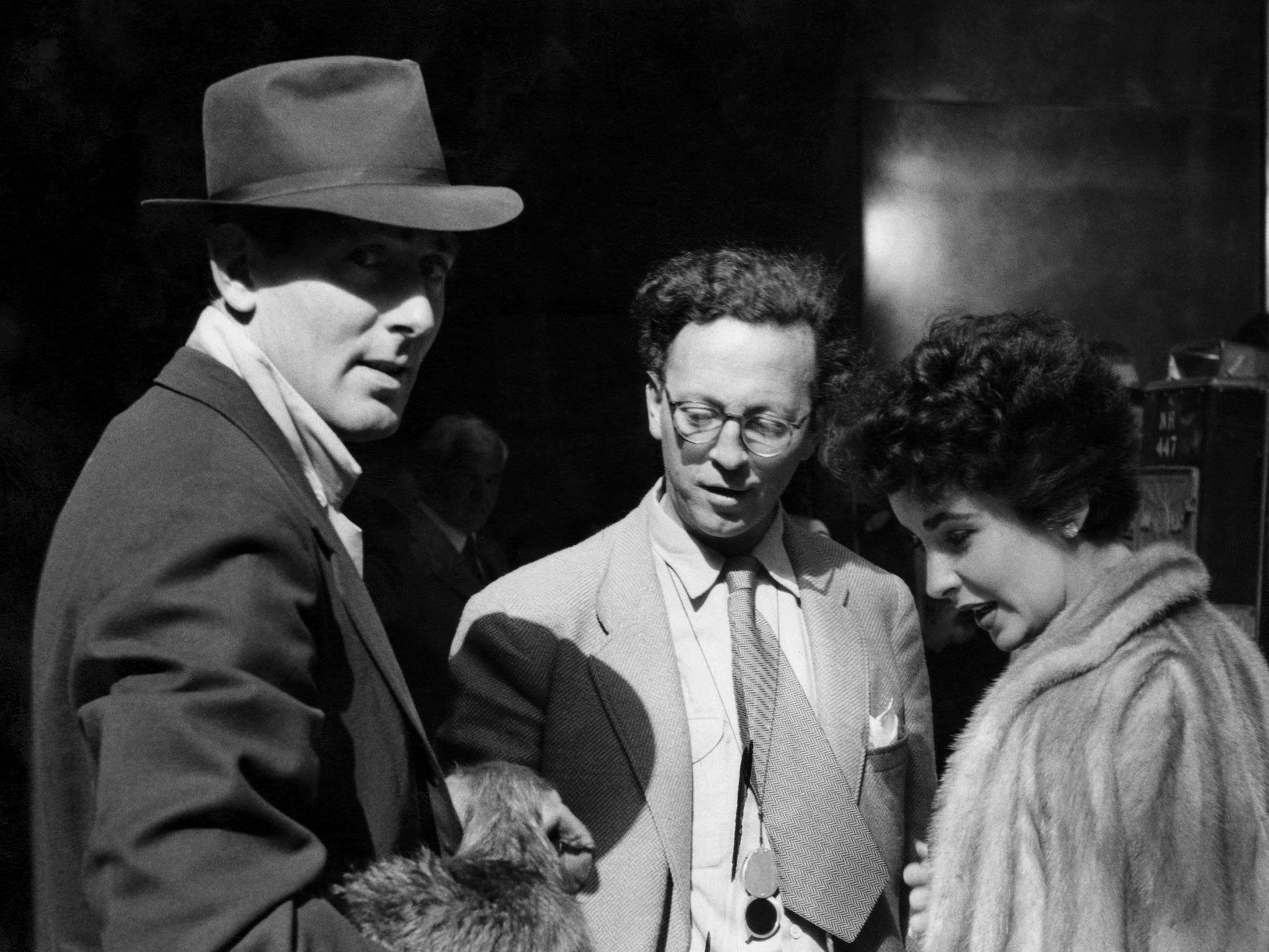 Slocombe, centre, during a visit from Elizabeth Taylor and her husband, fellow actor Michael Wilding, to the set of the 1953 Ealing comedy ‘The Titfield Thunderbolt’