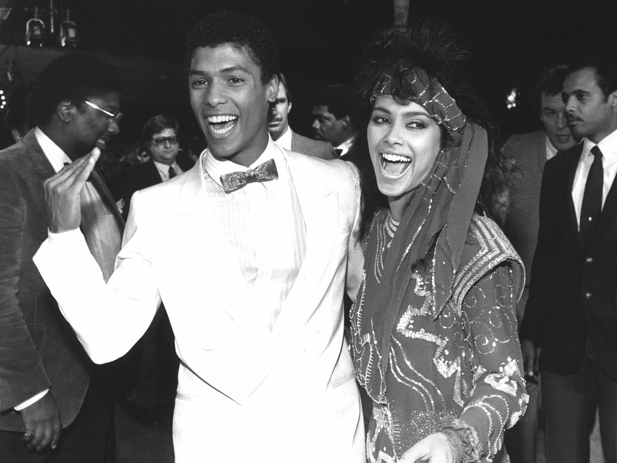 Vanity and the martial arts actor Taimak arrive at the premiere of their 1985 film ‘The Last Dragon’