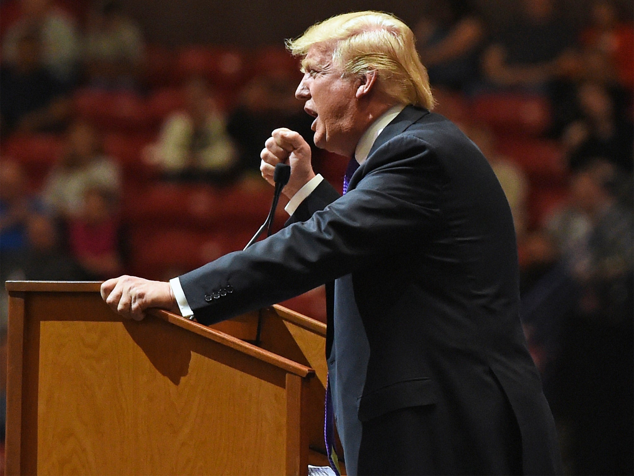 Republican presidential candidate Donald Trump speaks at a rally in Las Vegas