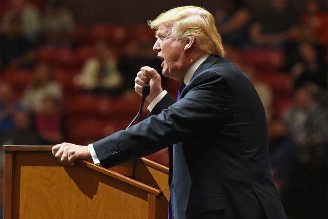 Republican presidential candidate Donald Trump speaks at a rally in Las Vegas