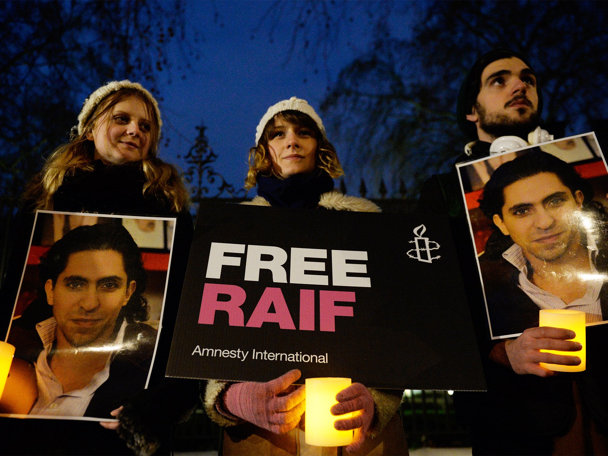 An Amnesty protest outside the Saudi embassy in London last January against the flogging of blogger Raif Badawi