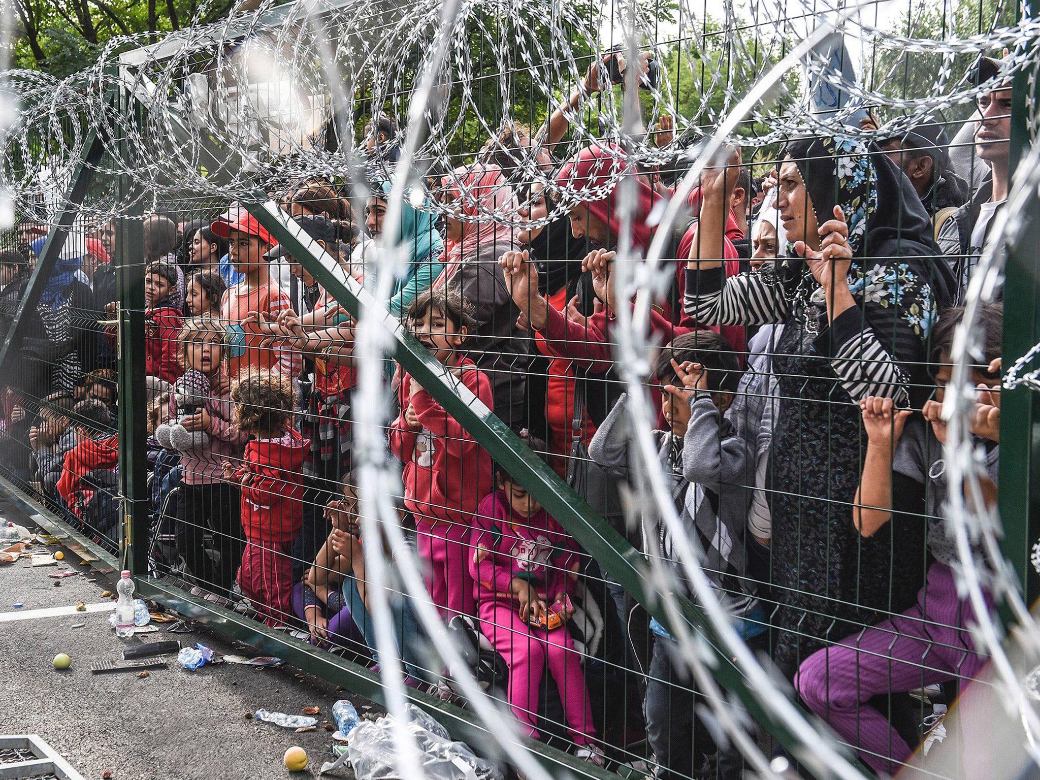 Refugees at Hungary's border with Serbia