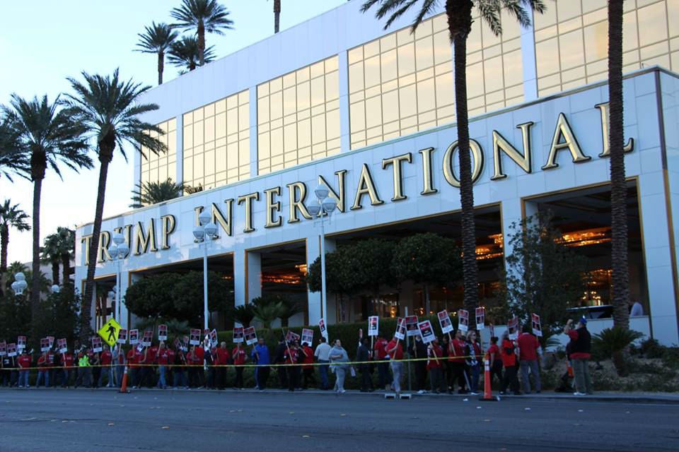 Demonstrators outside Mr Trump's hotel in the heart of Las Vegas
