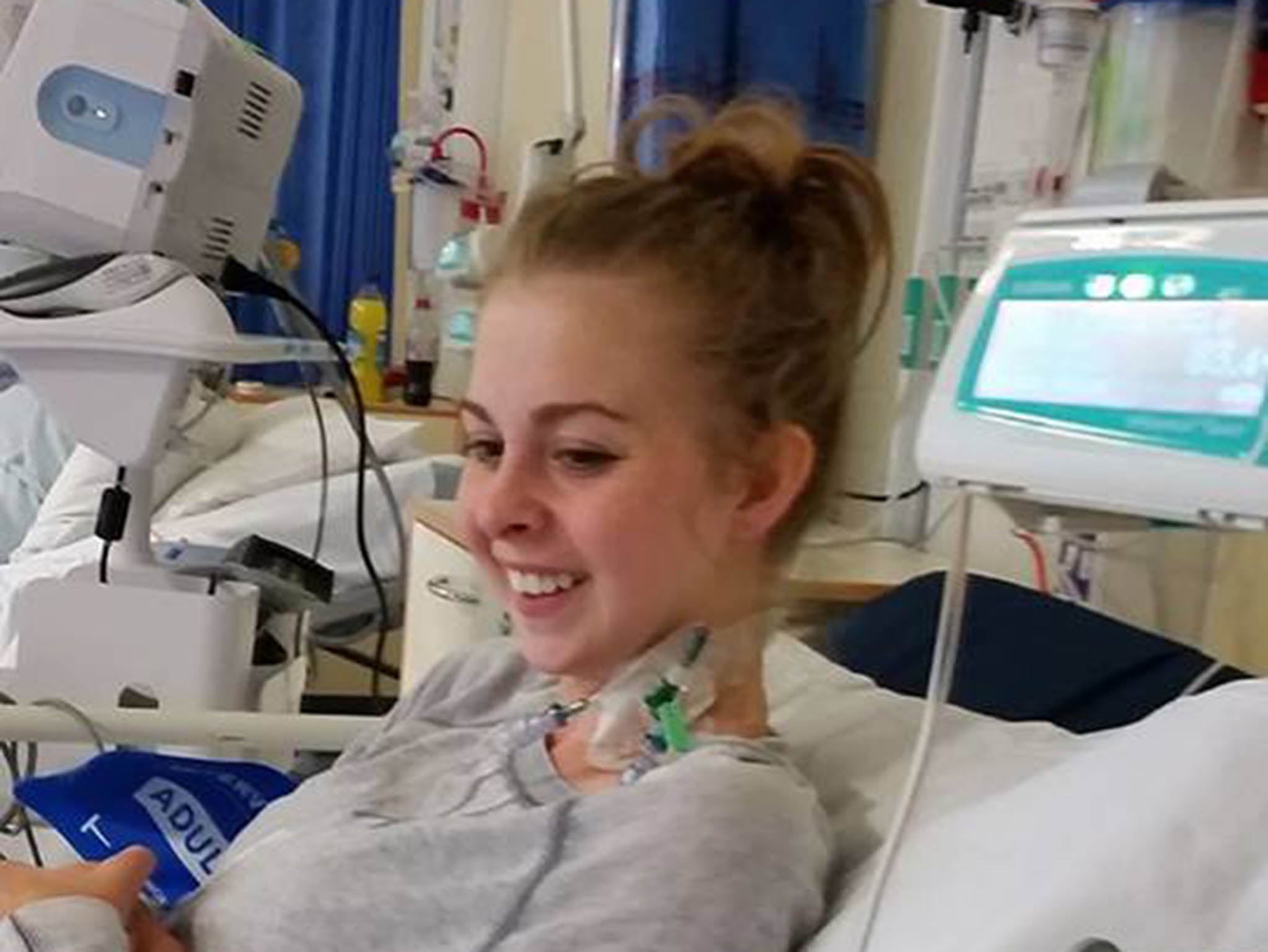 Kirsty was put into an induced coma in October, but doctors were unable to find her veins, so had to put tubes into her neck