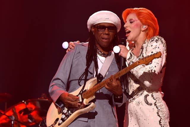 Nile Rodgers and Lady Gaga perform a tribute to David Bowie at The Grammys