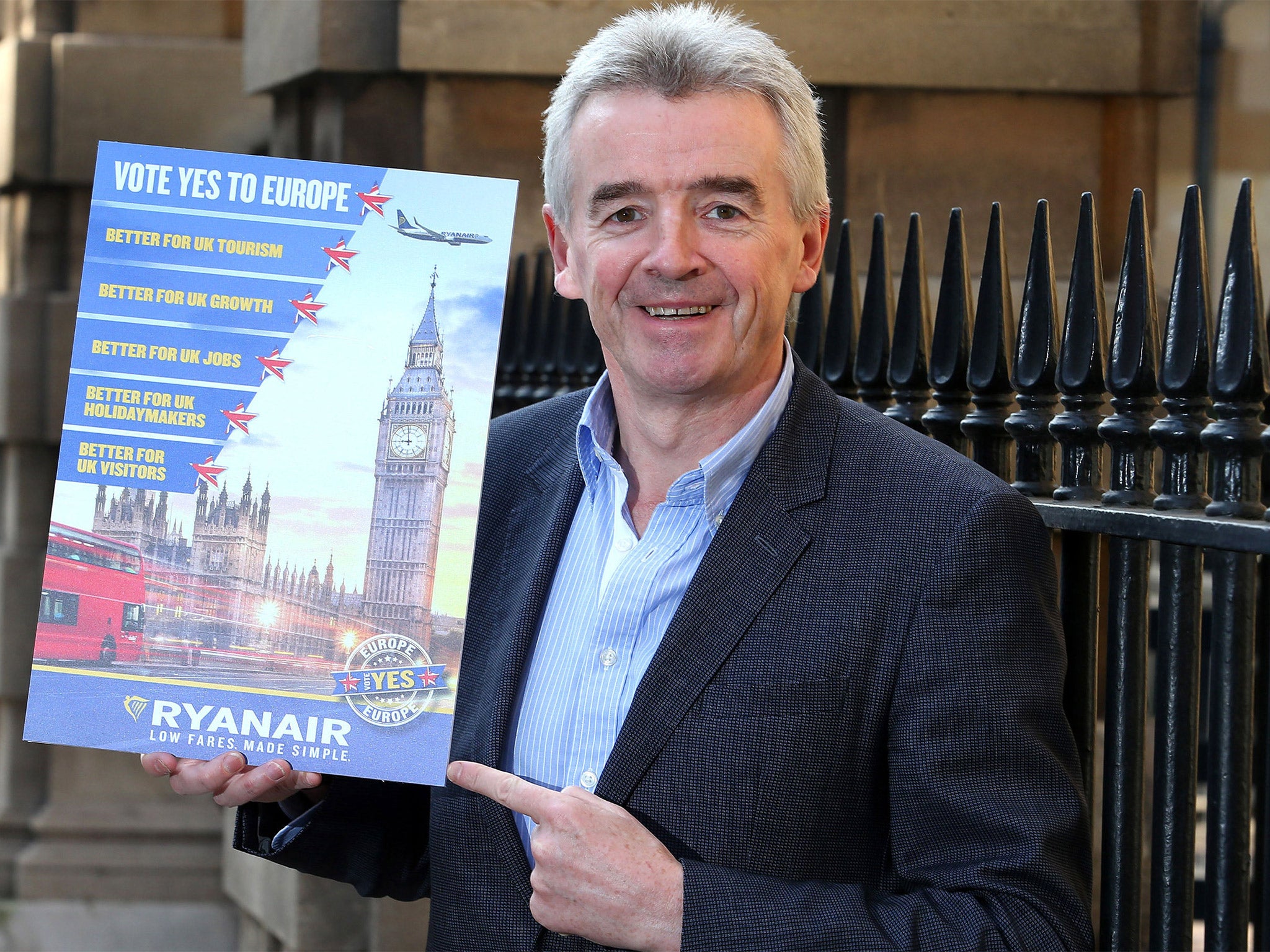 Ryanair CEO Michael O'Leary launching the airline's Yes to Europe campaign