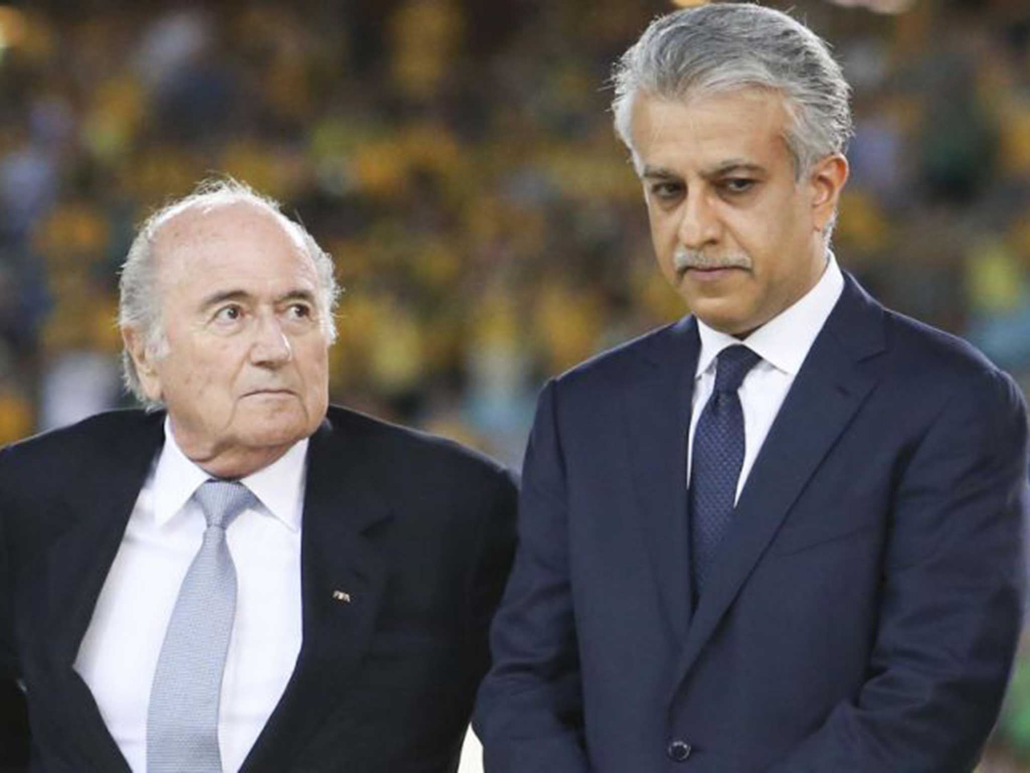 Sepp Blatter and Sheikh Salman bin Ibrahim al-Khalifa at the 2015 Asia Cup final