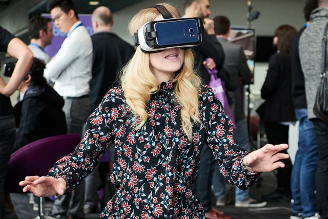 Lost in virtual space: Chloe Hamilton immersed in a VR game