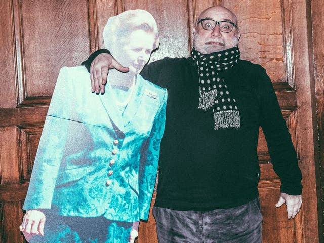 Sayle and his nemesis Margaret Thatcher at the Hotel Russell, London