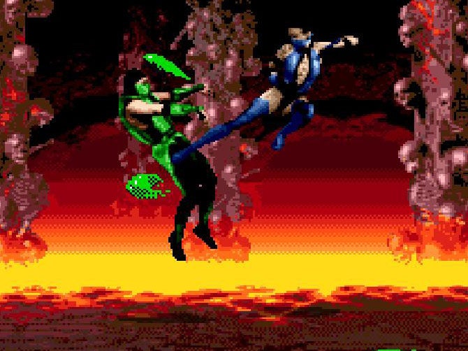 Kitana takes on Reptile in 1995's Ultimate Mortal Kombat 3