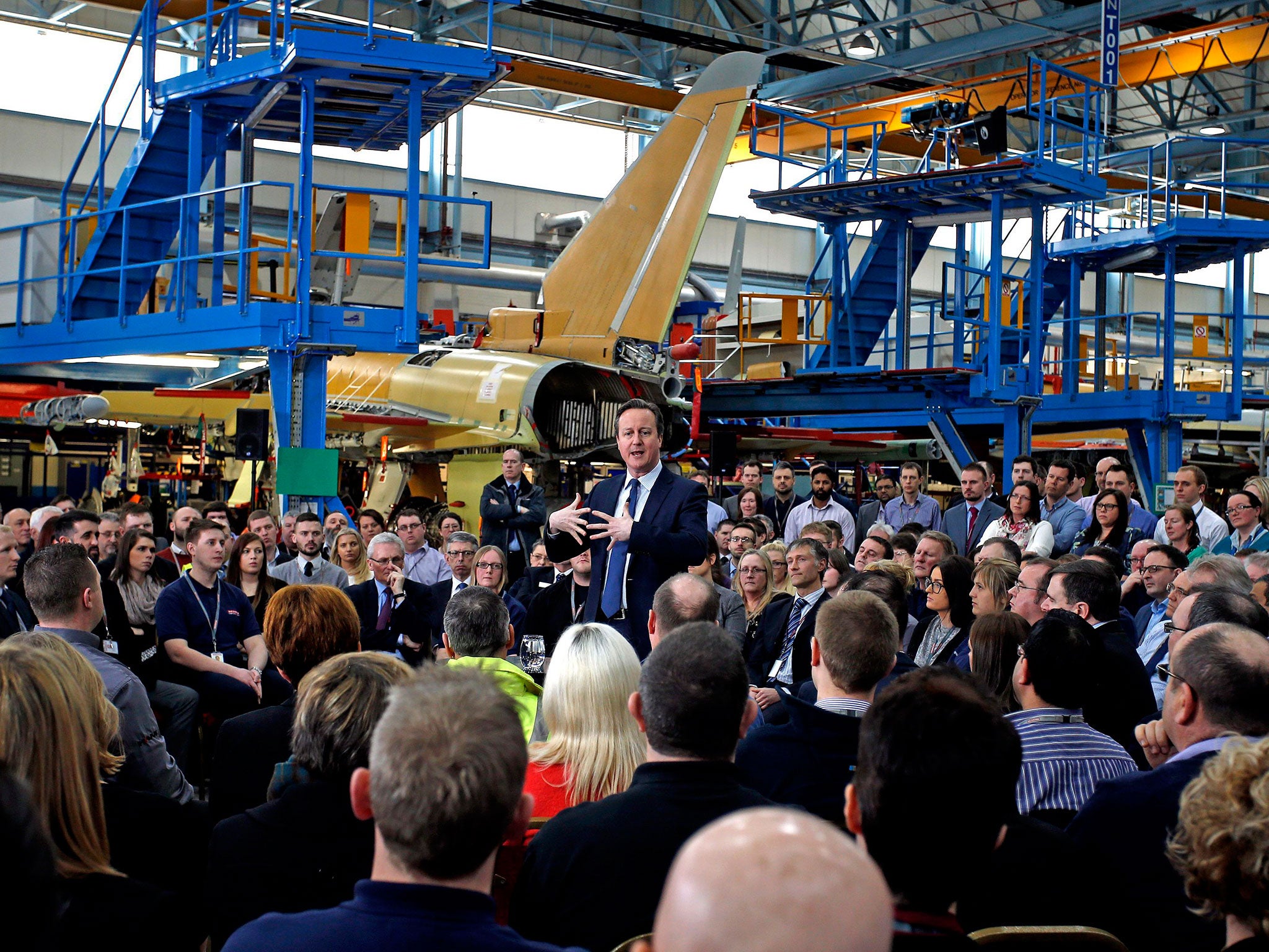 David Cameron addresses employees at BAE Systems in Preston