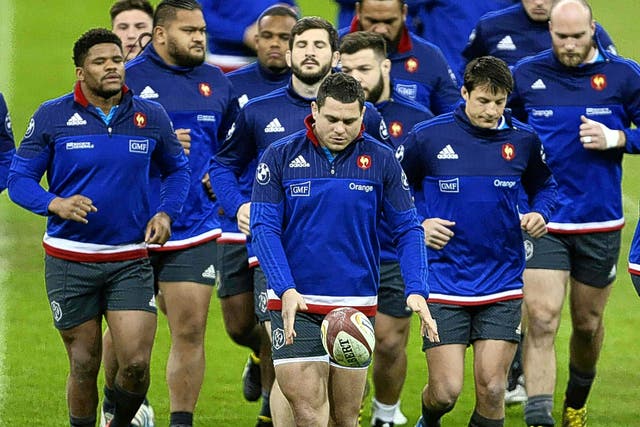 The France captain, Guilhem Guirado, leads the way during training at the Millennium Stadium