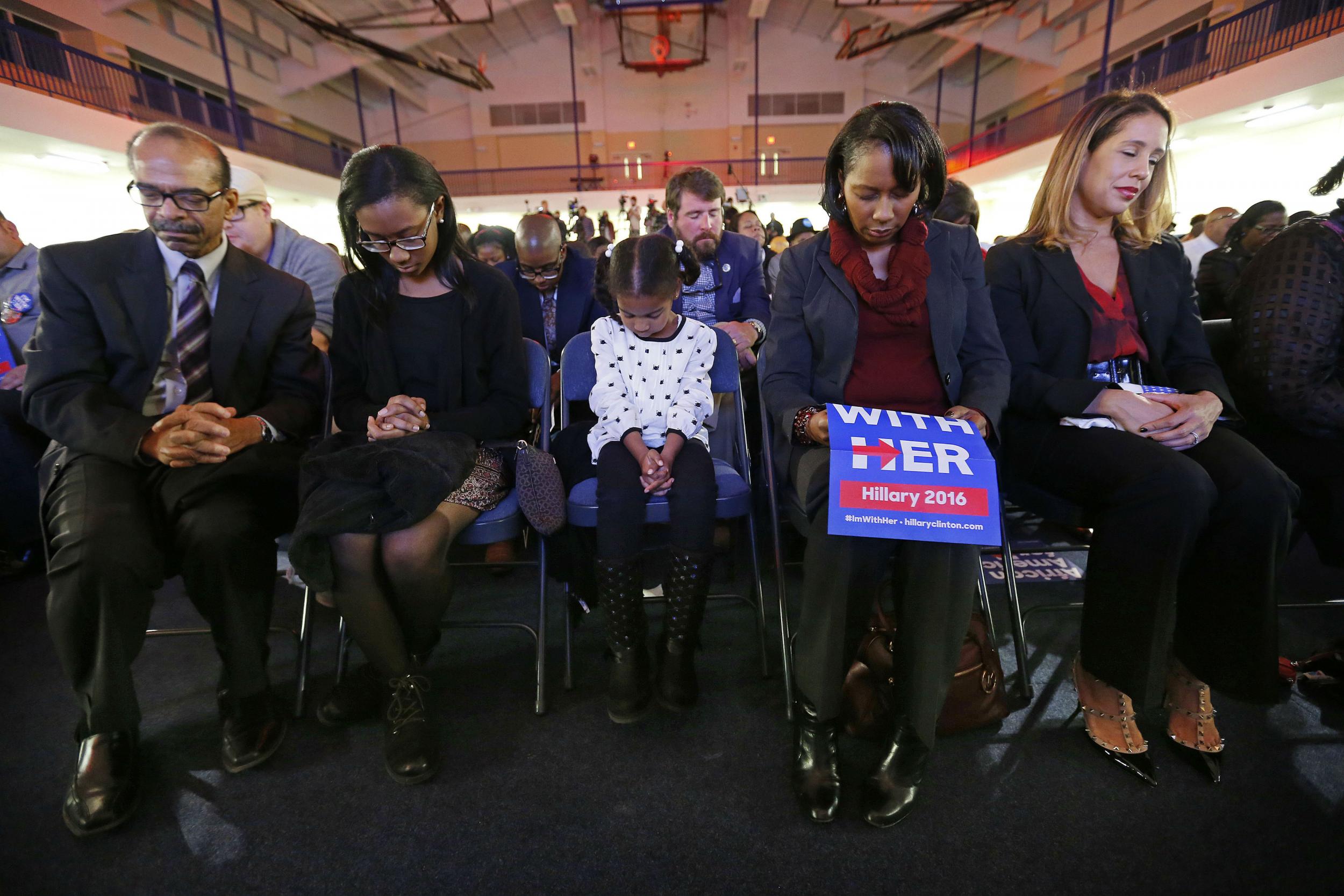 Prayers were said both before and after Ms Clinton addressed the crowd on Thursday night