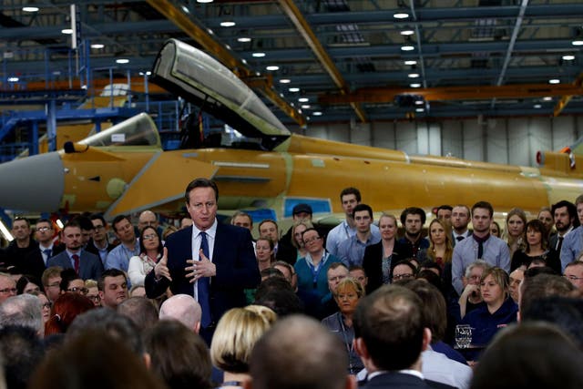 Prime Minister David Cameron speaking to BAE Systems employees in Preston
