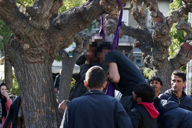 People rush to cut down two Pakistani refugees who tried to commit suicide by hanging themselves with twisted lengths of fabric from a tree in central Athens' Victoria Square. Bystanders said the men were upset because of delays in their planned travel to northern Greece, from which refugees start their long trek through the Balkans to wealthier European countries. The men, one of whom was unconscious, were rushed to hospital. Victoria Square is where most newly-landed migrants head after reaching Athens from the Aegean Sea islands