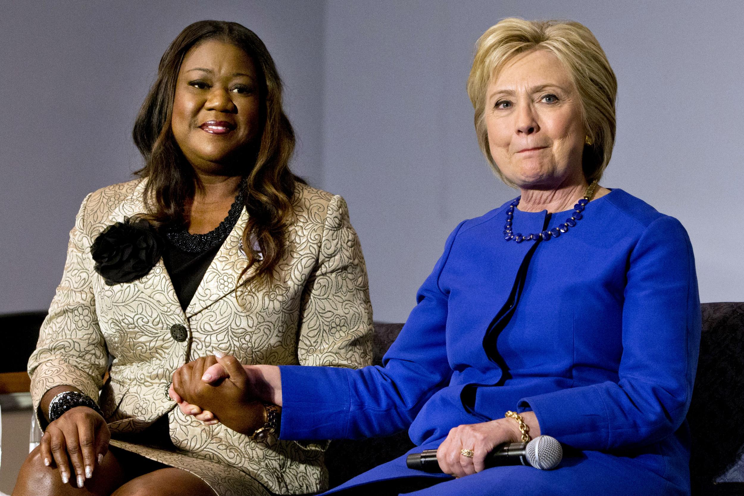 Ms Clinton with Sybrina Fulton, mother of Trayvon Martin,