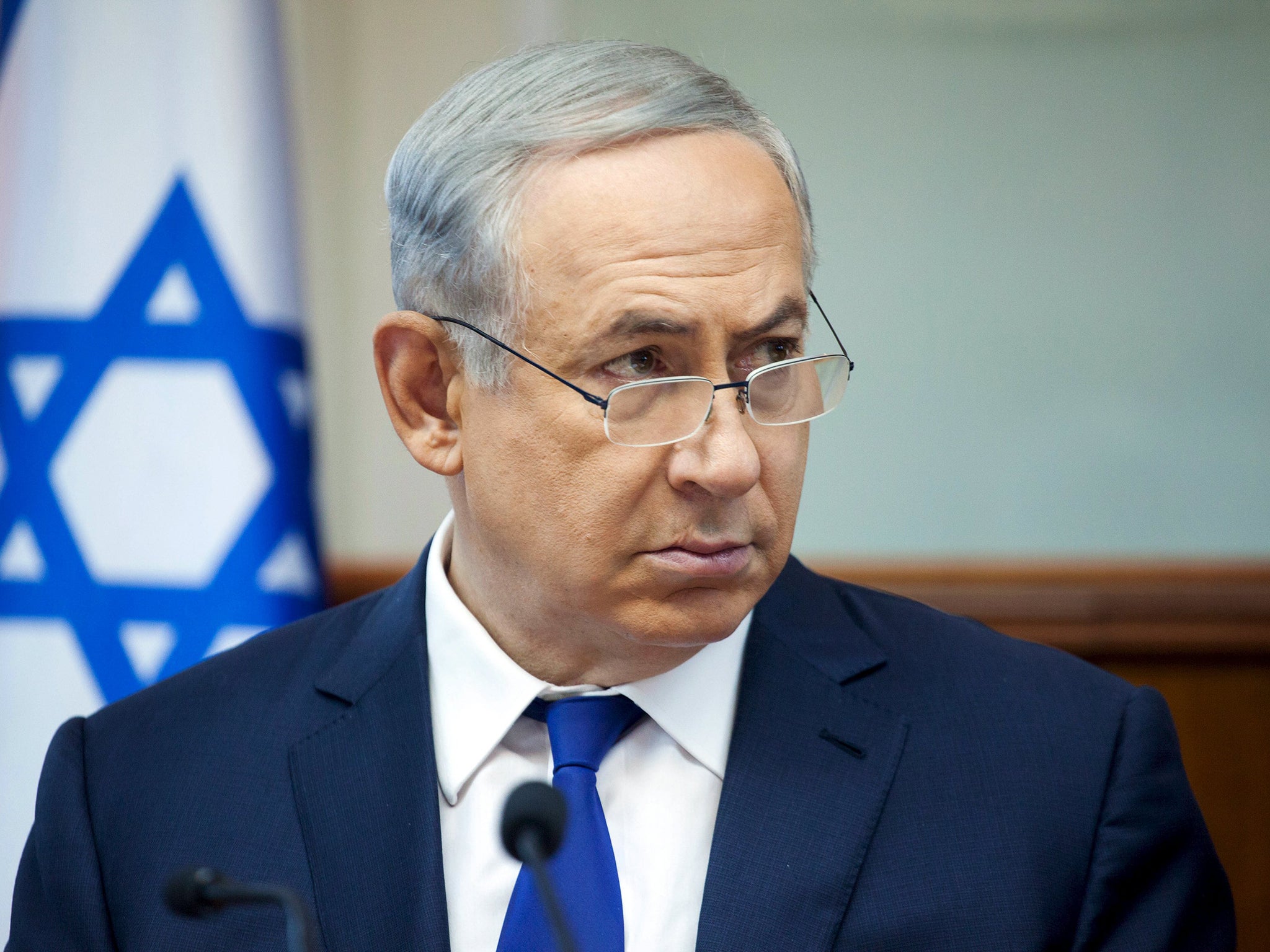 Israeli Prime Minister Benjamin Netanyahu attends a weekly cabinet meeting in Jerusalem