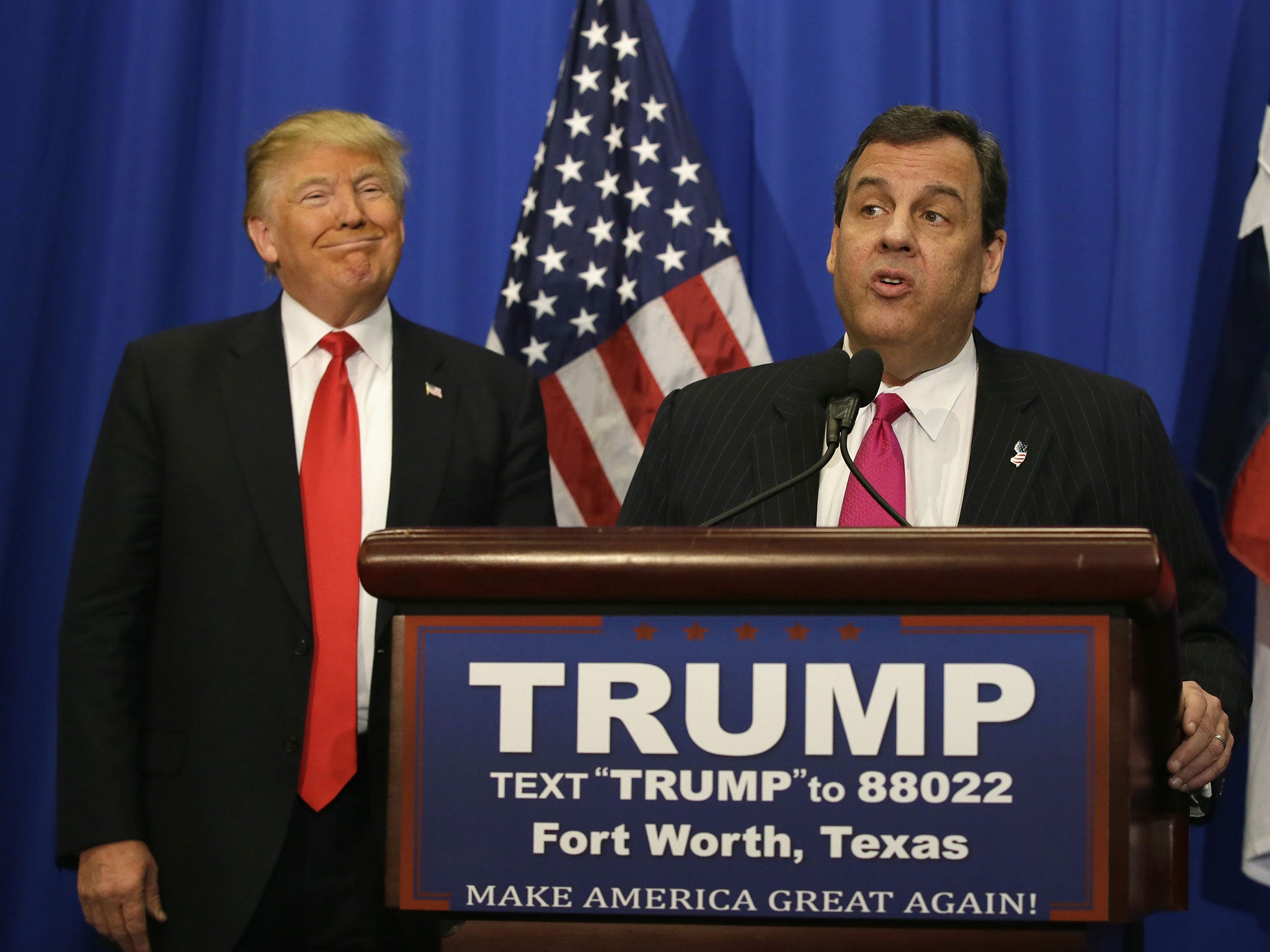 Chris Christie endorses Donald Trump in Fort Worth, Texas