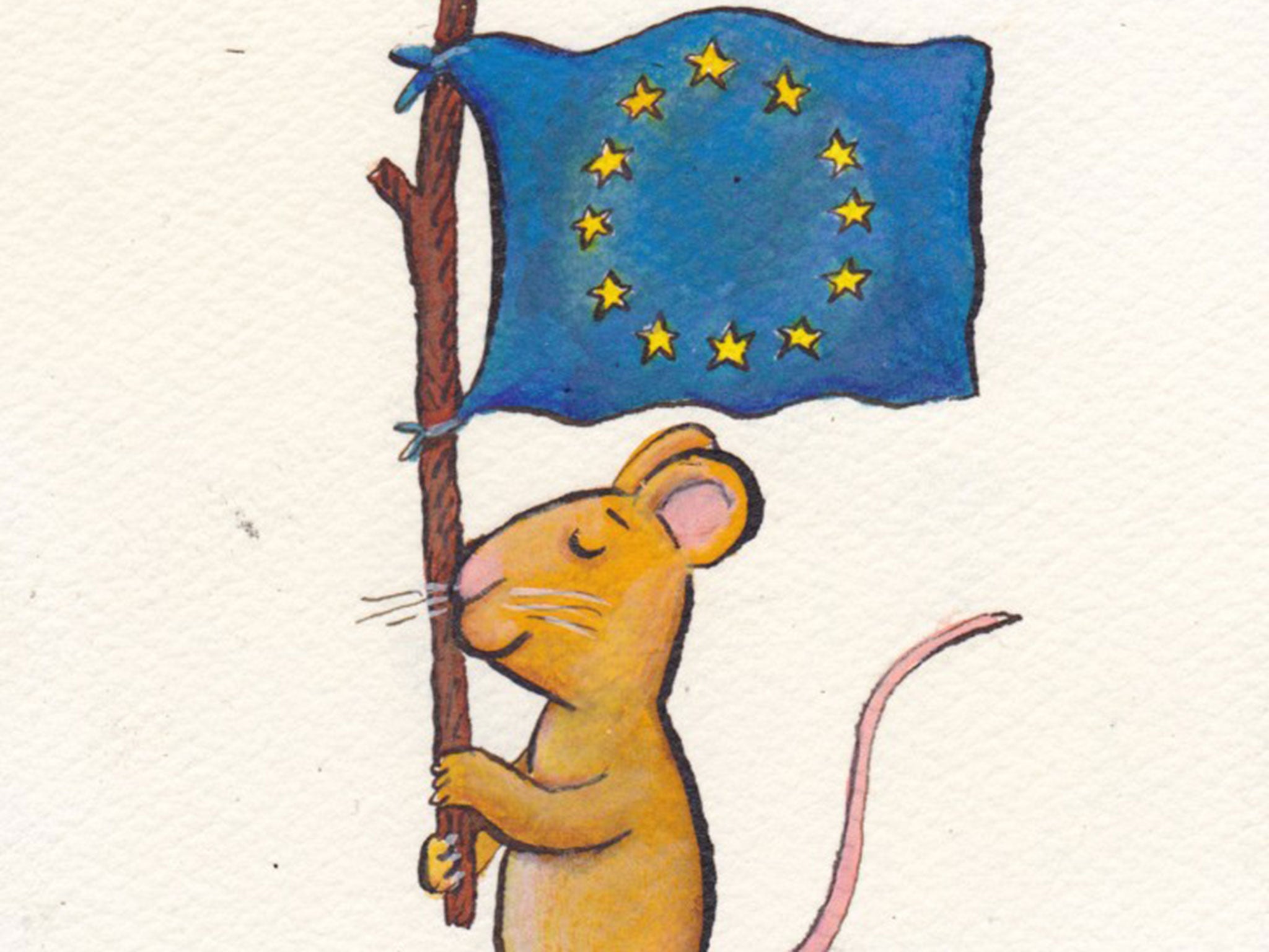 Illustrator Axel Scheffler drew a picture of a mouse holding the EU flag to accompany his blog post, entitled 'Without the EU, there would be no Gruffalo'