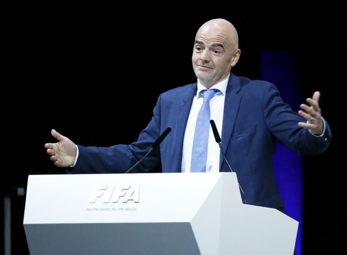 Gianni Infantino speaking in Zurich yesterday: he promised to share out Fifa’s wealth more widely Reuters.