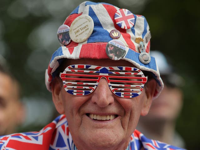 A nationalistic man shows his support for Britain at the Tour de France