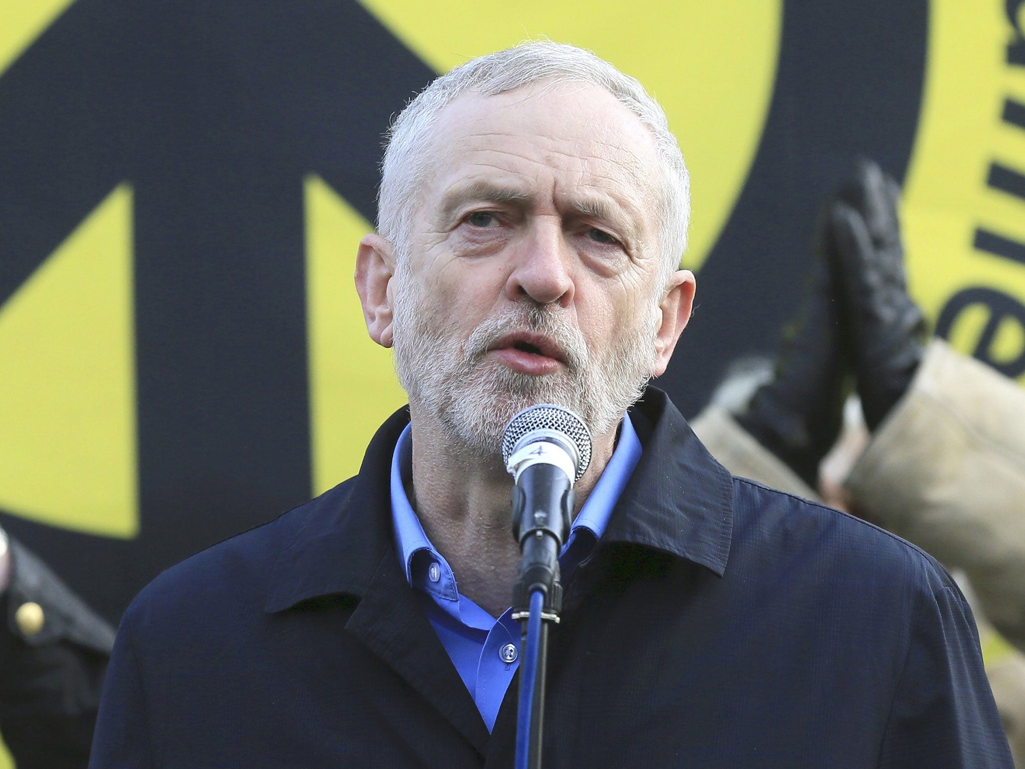 Jeremy Corbyn addresses the crowd at Trafalgar Square