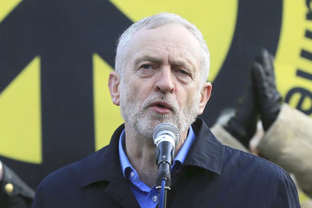 Jeremy Corbyn addresses the crowd at Trafalgar Square