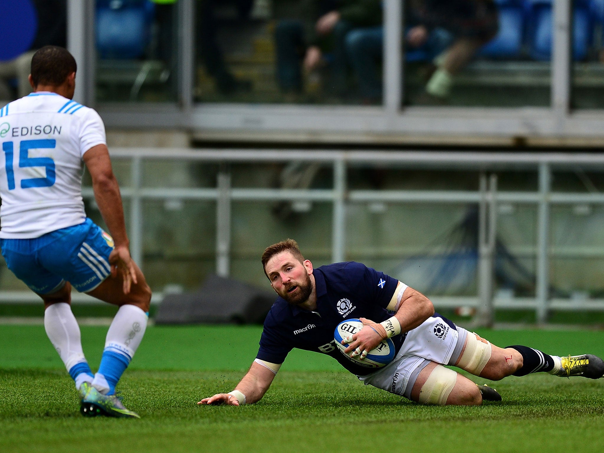 John Barclay slides over the line for his try.