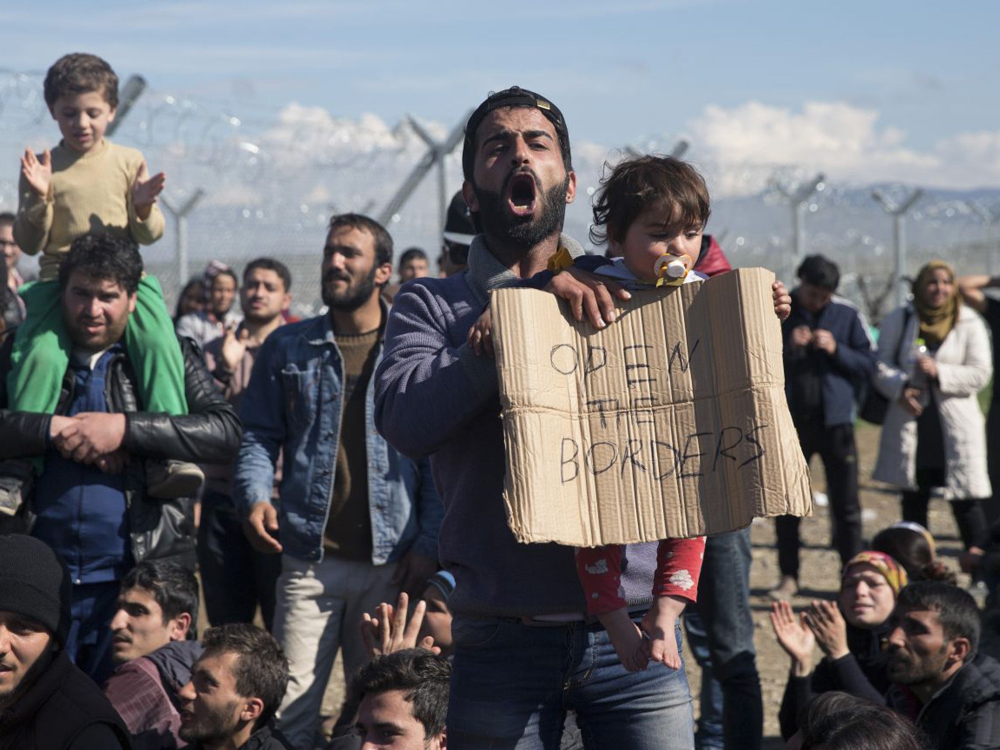 Protesters at the Greek border post of Idomeni