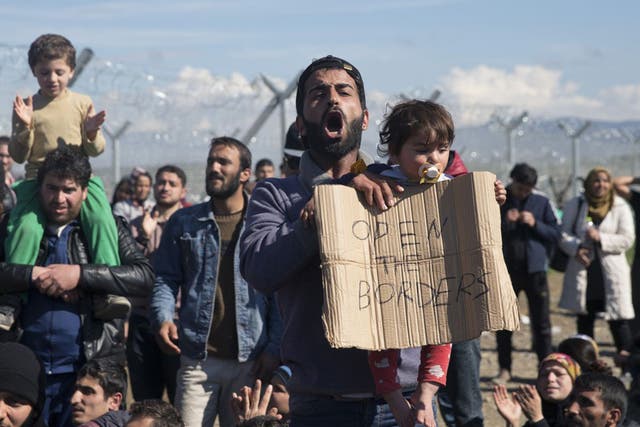 Protesters at the Greek border post of Idomeni