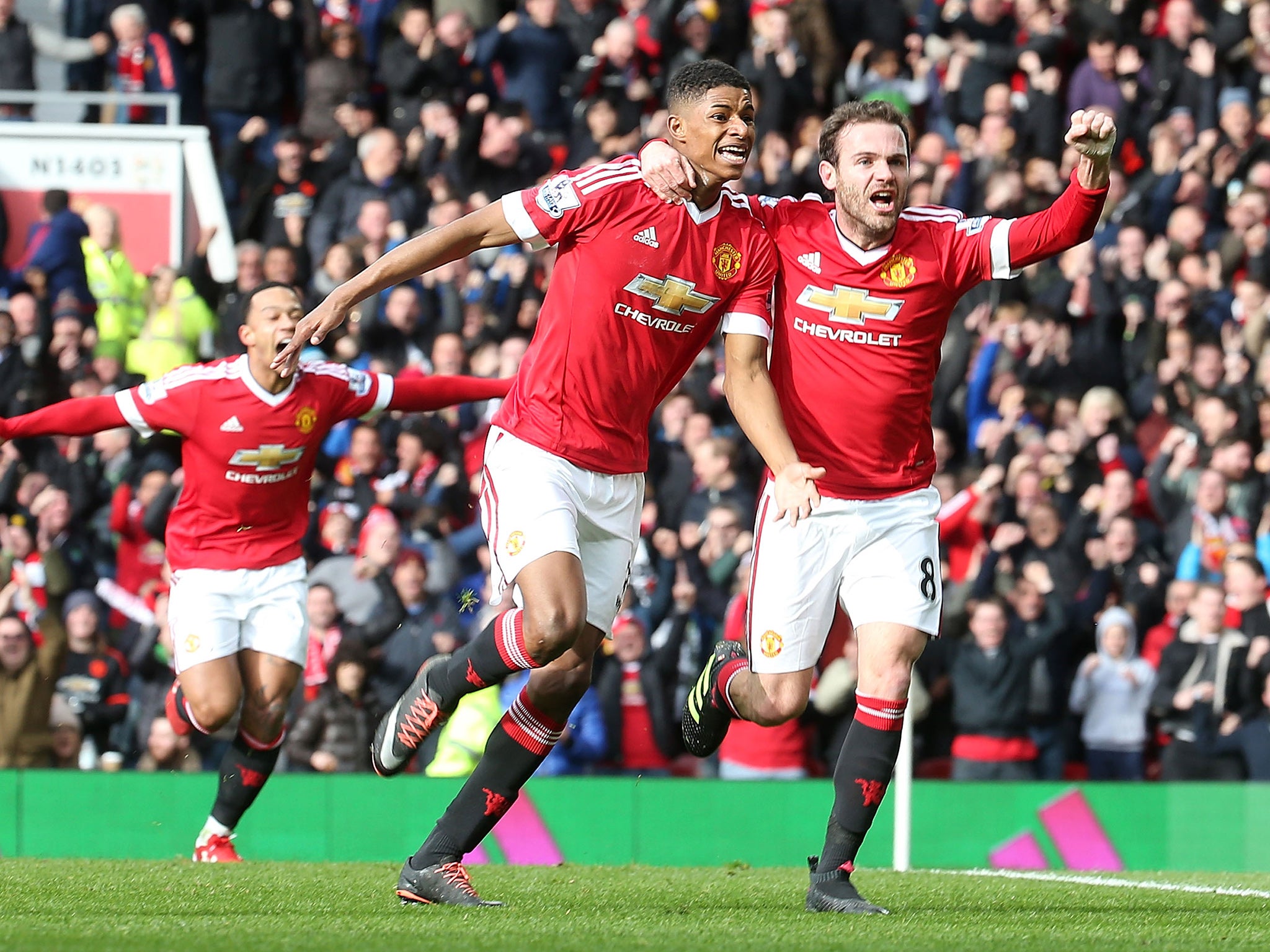 Manchester United's Marcus Rashford celebrates his first strike