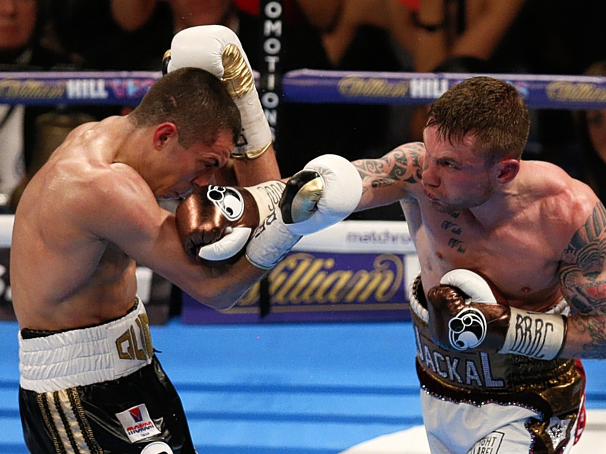 Scott Quigg takes another blow from Carl Frampton in an abject world title defeat in Manchester