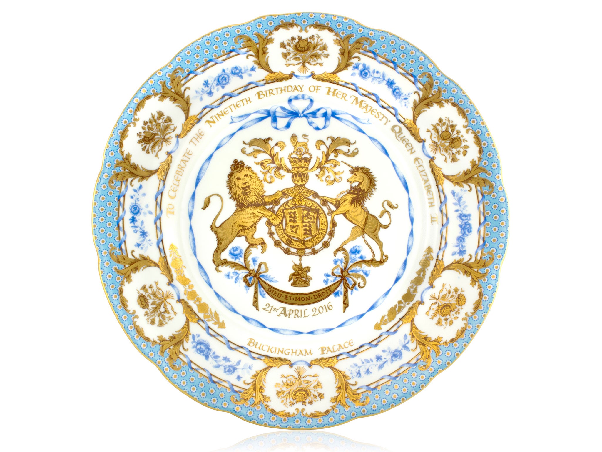 A 10 inch souvenir china plate commemorating the Queen's 90th birthday is part of the official range launched by the Royal Collection Trust