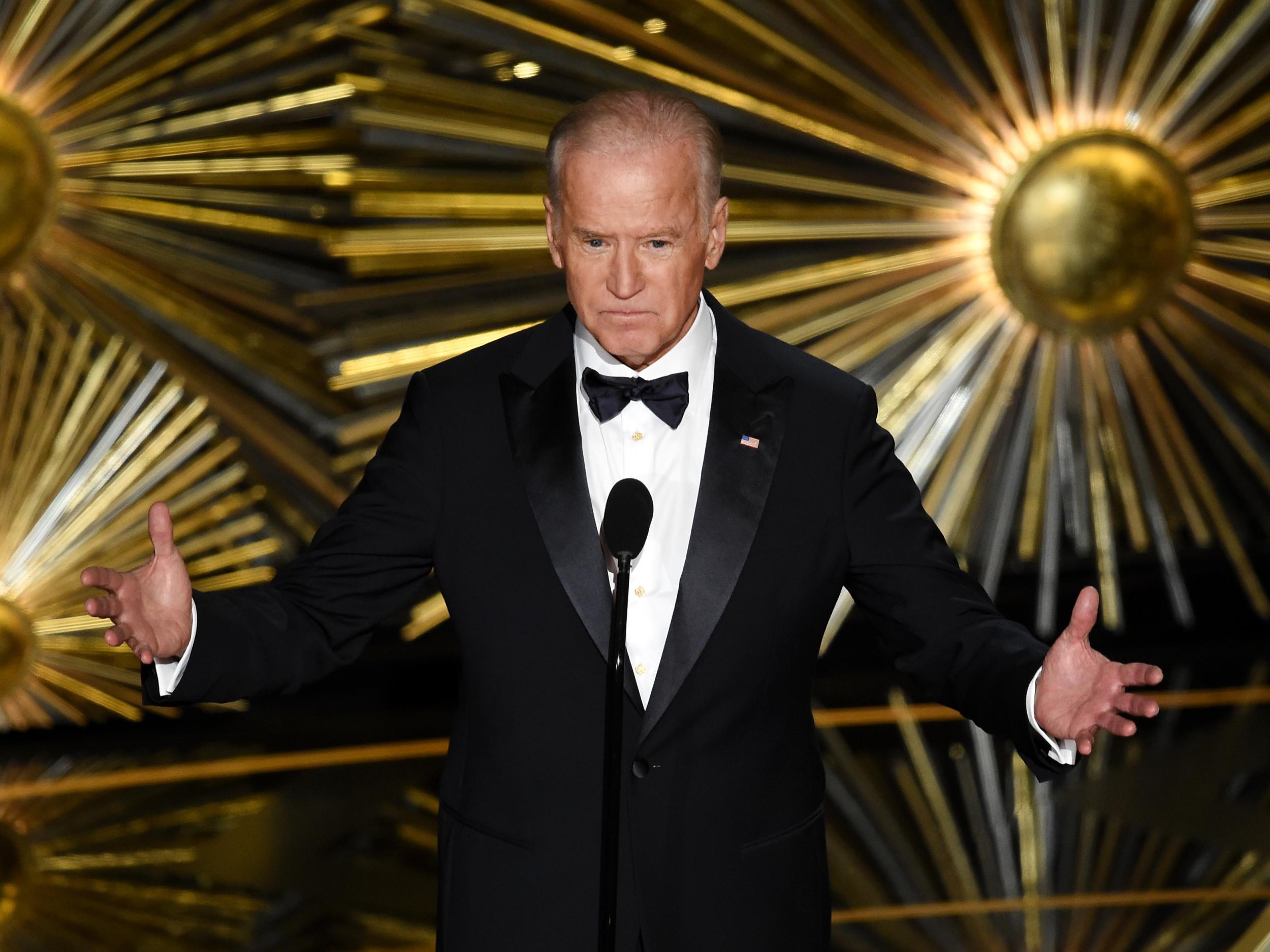 Joe Biden speaking at the 88th Academy Awards