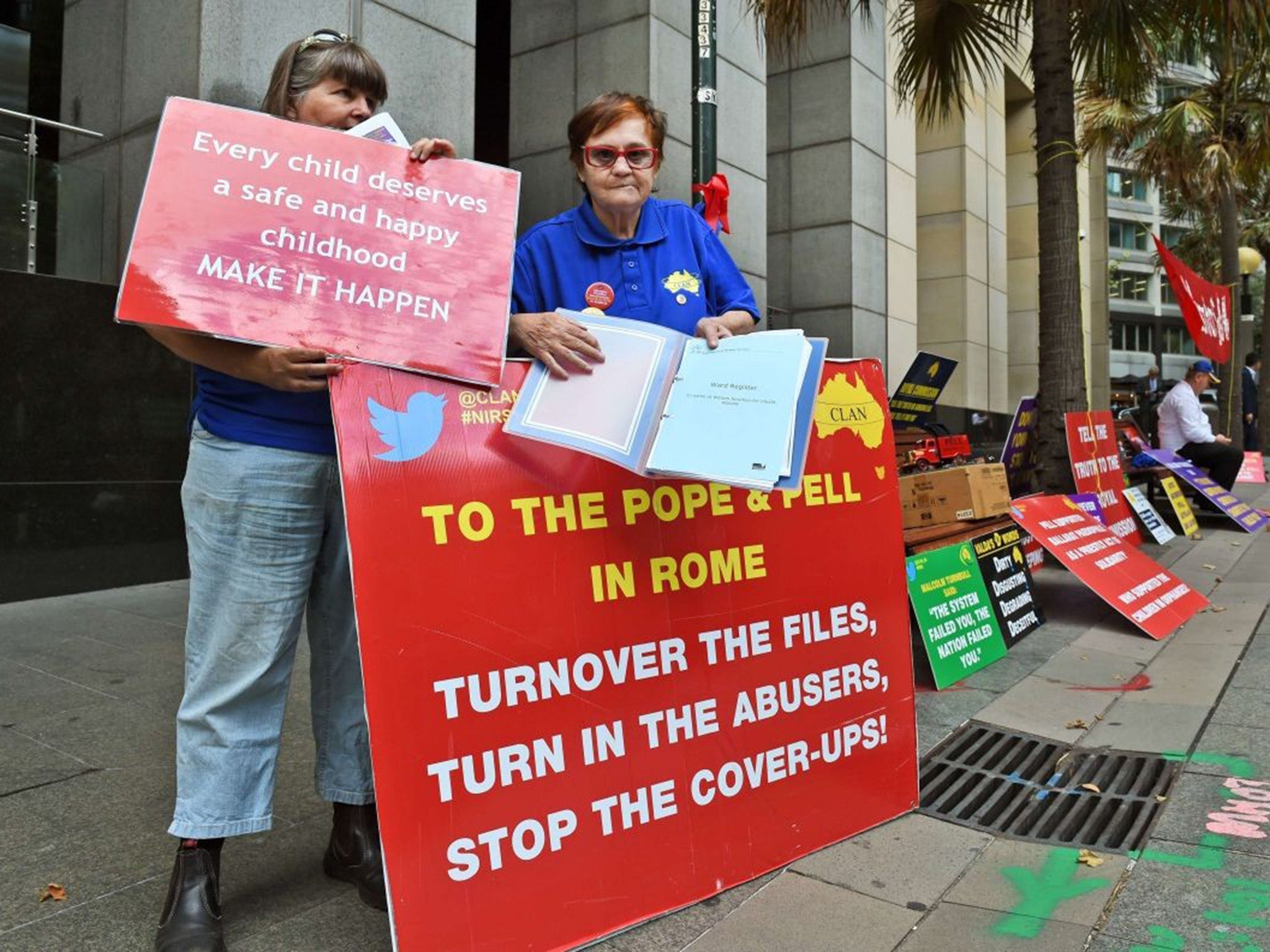 Protesters outside the Royal Commission in Sydney. Cardinal Pell has been accused of ignoring claims of widespread sex abuse in Ballarat during the second half of the 20th century