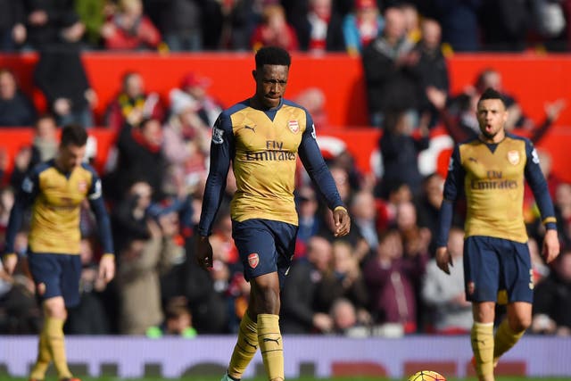 Danny Welbeck appears dejected during the 3-2 defeat by Manchester United