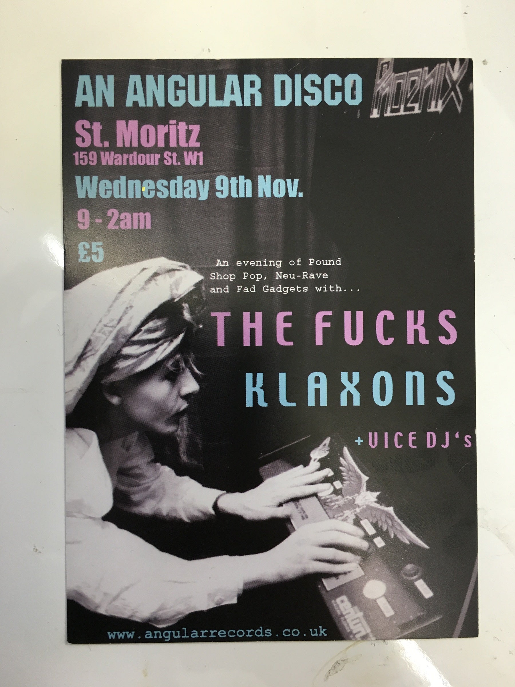 A flyer for New Rave leaders Klaxons' first ever gig, featuring the first use of the phrase